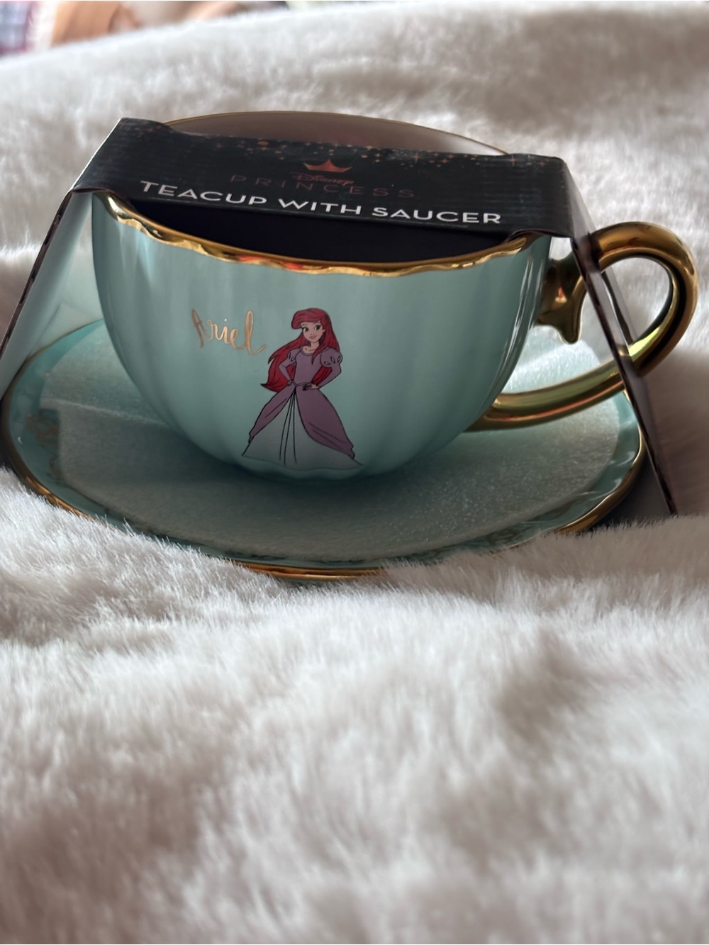 Disney Ariel Mint Green and Pink Ceramic Bowl with Gold Accents - Picture 3 of 4